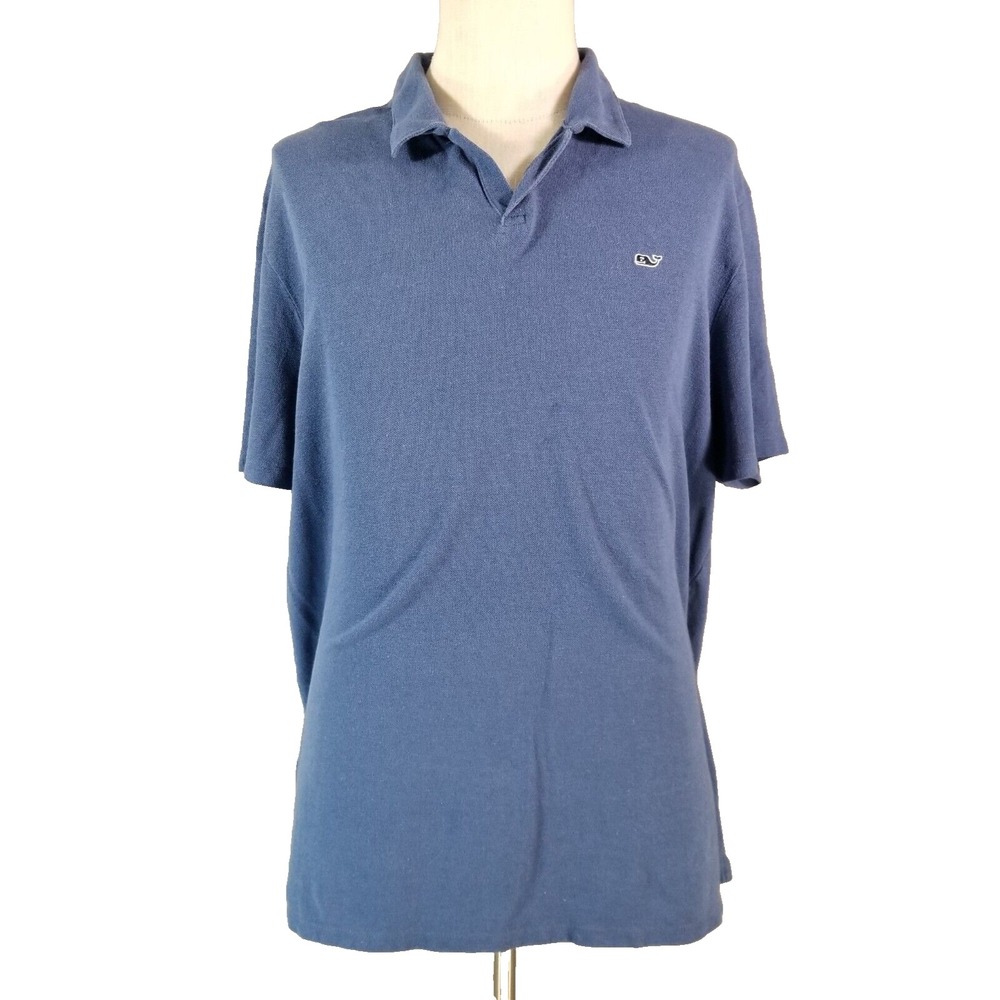 Vineyard Vines Polo Men XL Blue Cotton Linen Blend Preppy Short Sleeve Shirt
